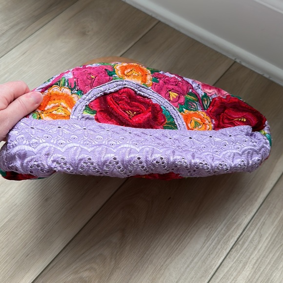 EUC Beautiful Custom Handmade Quirky Eyelet Floral Flower Embroidered Hobo Purse - Picture 6 of 12